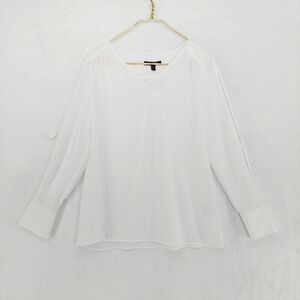 NEW Banana Republic White Polyester Sheer Long Sleeve V-Neck Blouse 5088